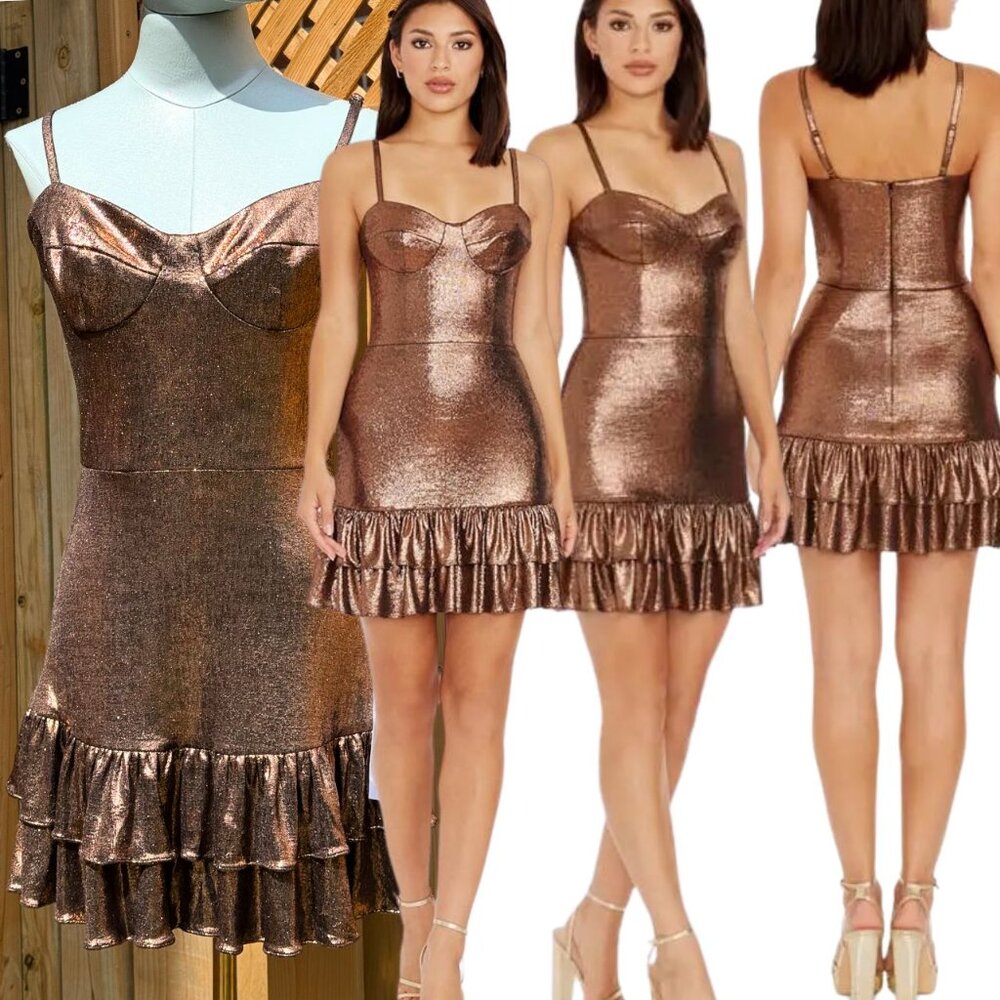 🆕 DRESS THE POPULATION 🧿 NWT Arden Fit and Flare Mini Dress, Brown Bronze Sz M - Picture 1 of 17